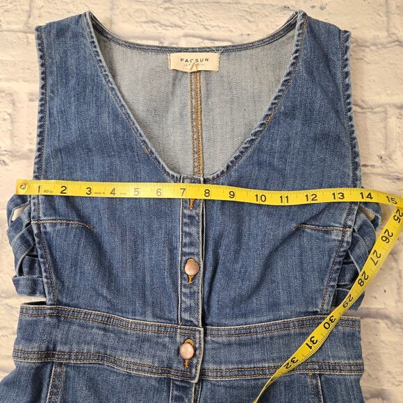 Pacsun Denim Cutout Dress Button Front Raw Hem size Small - Picture 16 of 16